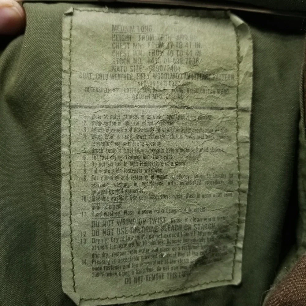 US Army Jacket Mens M Green‎ M65 Cold Weather Field Coat Woodland Camoflauge